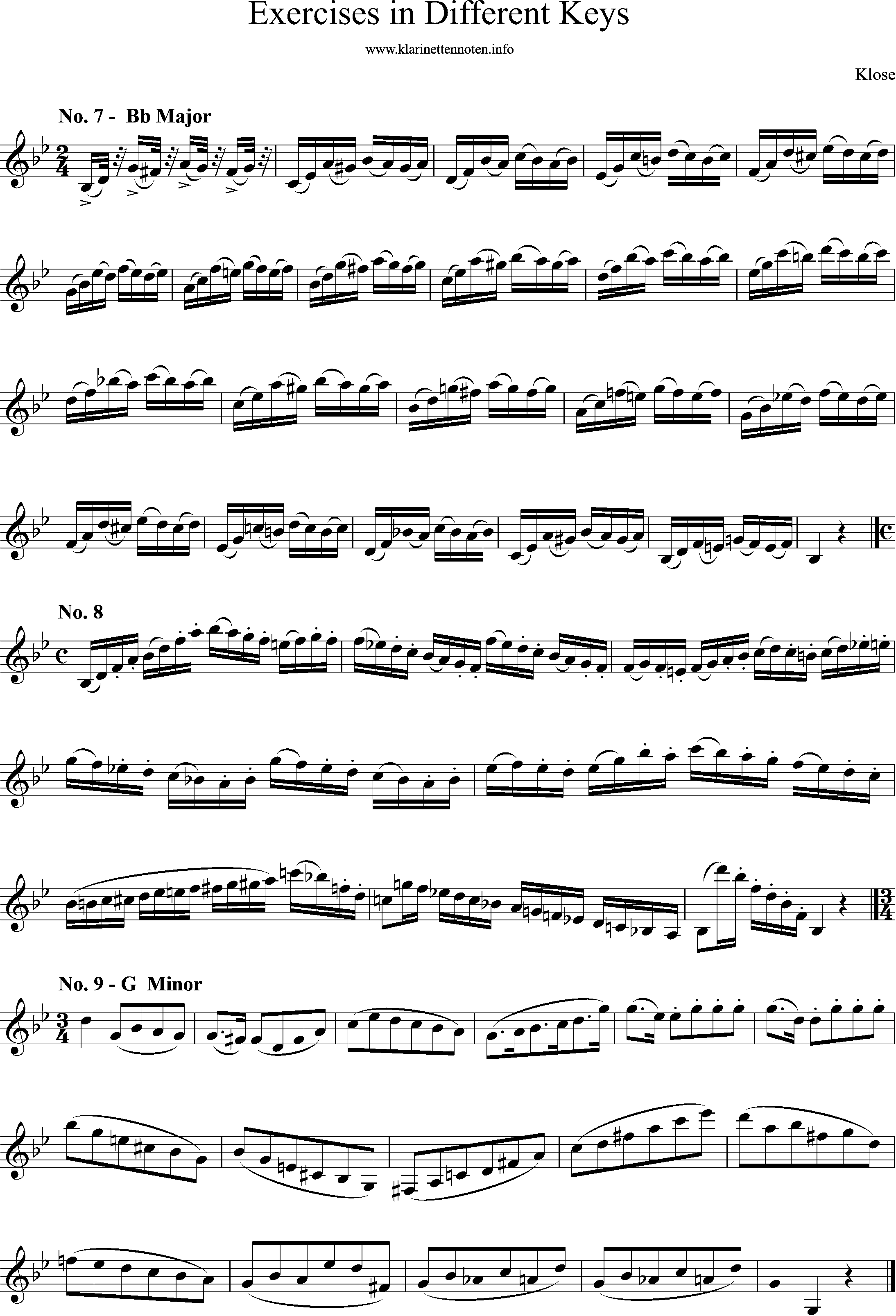 Exercises in Differewnt Keys, klose, No-7-9, Bb-Major